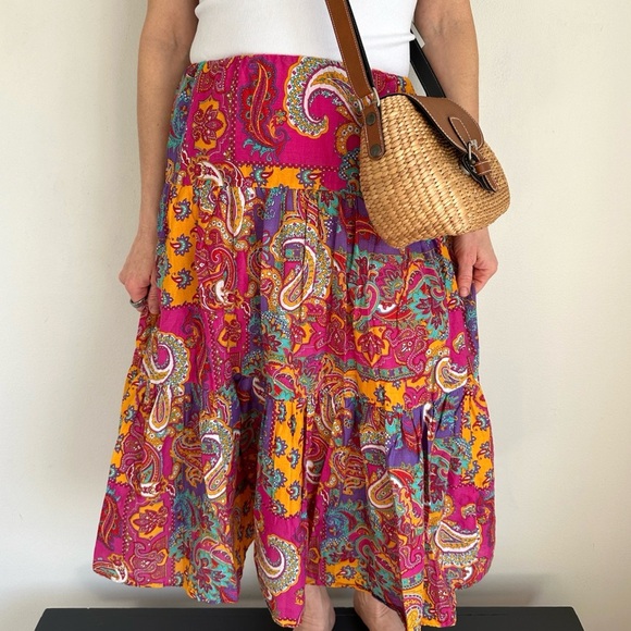 Ralph Lauren • Signature Paisley Midi Skirt in Multi Color Pink - Picture 1 of 6